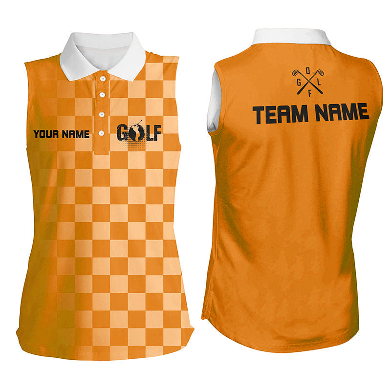 Womens sleeveless polo shirt custom name ladies golf shirts, womens golf gifts | Orange NQS5512