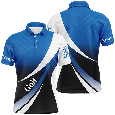 Mens golf polo shirts custom name blue and white golf shirt, tournament golf tops for mens NQS5518