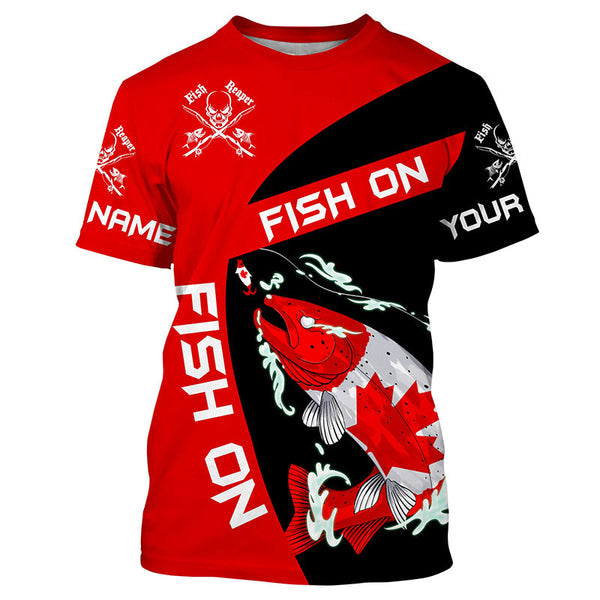 Salmon fishing Canadian flag Custom sun protection Long sleeve Fishing Shirt, Salmon Fishing Gift NQS4596