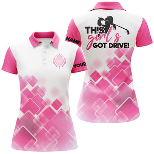 Womens golf polo shirts this girl's got drive custom name pink pattern golf shirts for women NQS4684