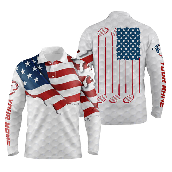 Golf club white polo shirt mens custom name American flag patriotic all over print Polo shirt personalized sport gift NQS2987