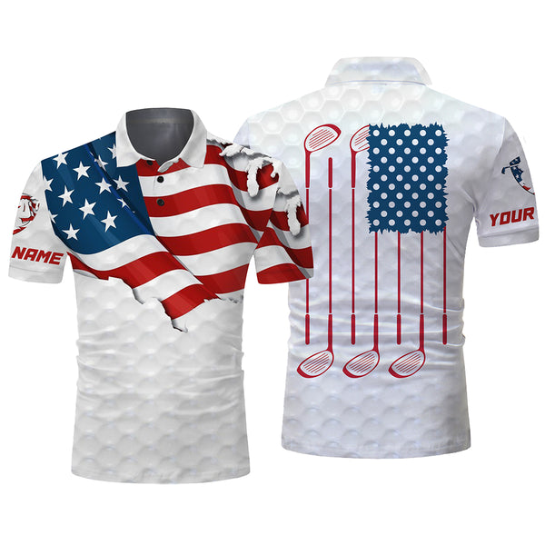 Golf club white polo shirt mens custom name American flag patriotic all over print Polo shirt personalized sport gift NQS2987