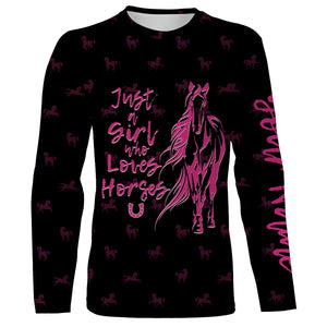 Just a girl who loves horses tattoo pink camo Customize Name 3D All Over Printed Shirts Personalized horse gifts For Adult, Kid NQS2989