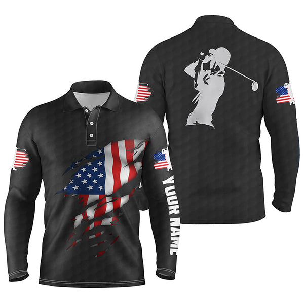 Mens golf polo shirts American flag patriotic golf shirts custom polo golf tops for men | Black NQS5010