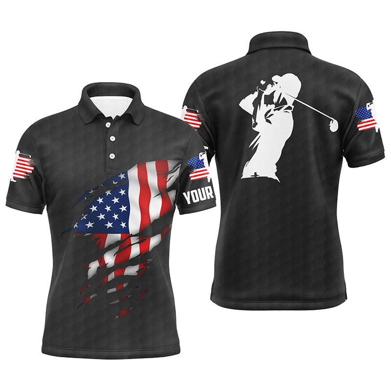 Mens golf polo shirts American flag patriotic golf shirts custom polo golf tops for men | Black NQS5010