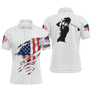 Mens golf polo shirts American flag patriotic golf shirts custom polo golf tops for men | White NQS5010