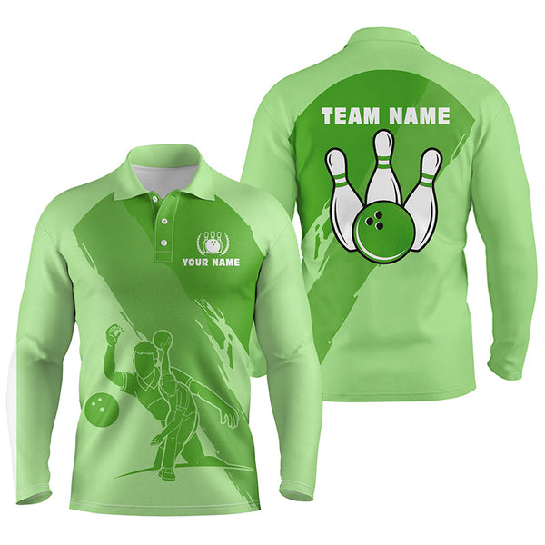 Personalized 3D bowling polo shirts for men, Custom green team bowling jerseys for men NQS5301