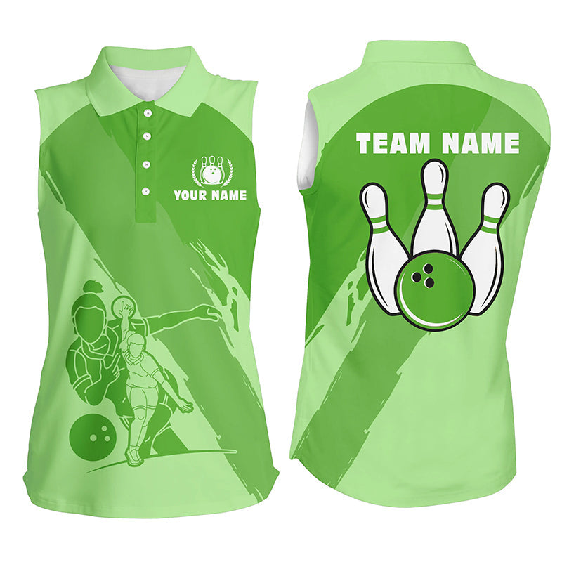 Personalized 3D bowling shirts for women, Custom green Sleeveless polo Bowling Shirt for Girls NQS5301