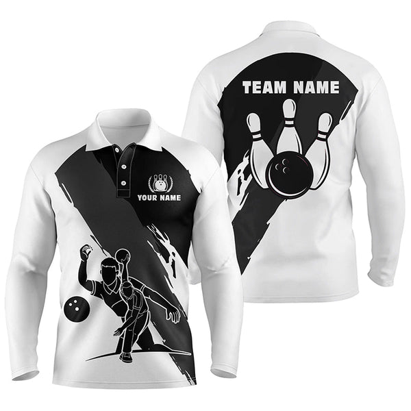 Personalized 3D bowling polo shirts for men, Custom black white team bowling jerseys for men NQS5302