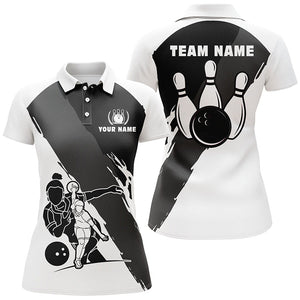 Personalized 3D bowling shirts for women Custom black white Short Sleeve Polo Bowling Shirts for Girls NQS5302