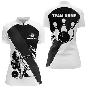 Personalized 3D bowling shirts for women black white Short Sleeve Quarter Zip Bowling Shirt for Girls NQS5302