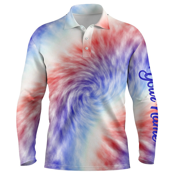 Mens golf polo shirts custom name colorful red white and blue tie dye pattern team golf wear for mens NQS5531