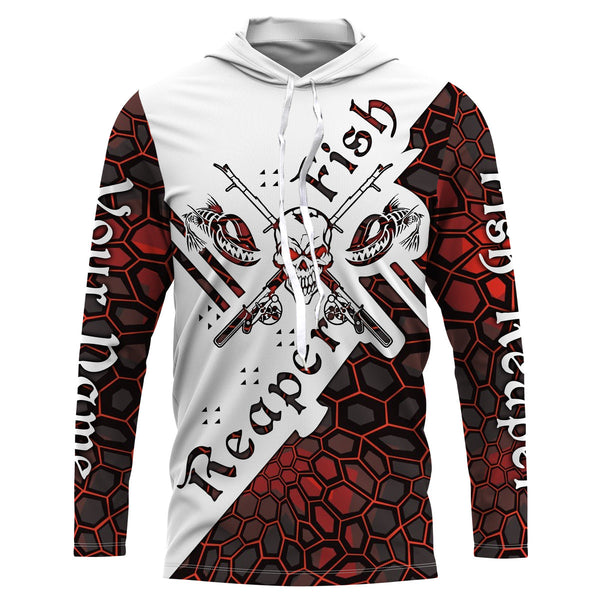 Fish reaper skull Custom Long Sleeve Performance Fishing Shirts, Skull Fishing jerseys | red camo NQS3798