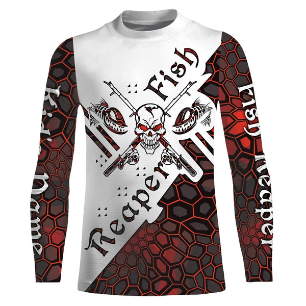 Fish reaper skull Custom Long Sleeve Performance Fishing Shirts, Skull Fishing jerseys | red camo NQS3798