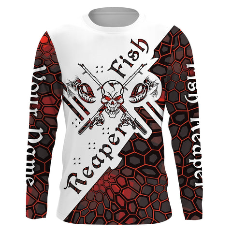 Fish reaper skull Custom Long Sleeve Performance Fishing Shirts, Skull Fishing jerseys | red camo NQS3798