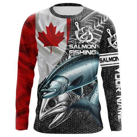 Canadian Flag salmon Fishing Custom long sleeve performance Fishing Shirts, Salmon Fishing jerseys NQS3803
