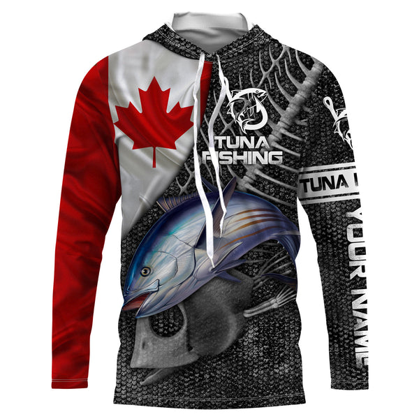 Canadian Flag Bluefin Tuna Fishing Custom long sleeve performance Fishing Shirts, Tuna Fishing jerseys NQS3807