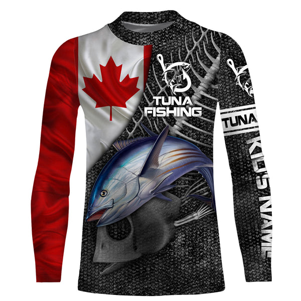 Canadian Flag Bluefin Tuna Fishing Custom long sleeve performance Fishing Shirts, Tuna Fishing jerseys NQS3807