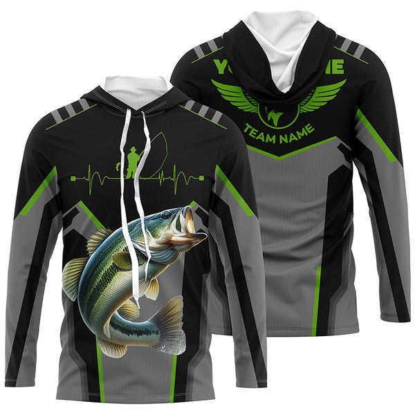 Personalized Black Bass Fishing jerseys, Team Bass Fishing Long Sleeve tournament shirts | Green NQS6190