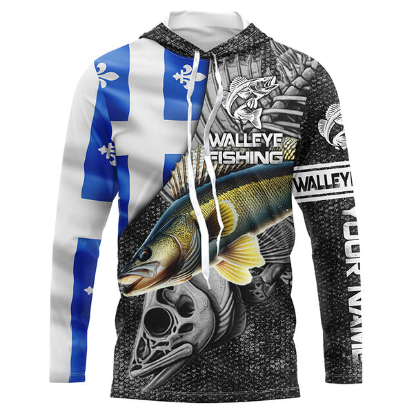 Quebec Flag walleye Fishing Custom long sleeve performance Fishing Shirts, walleye Fishing jerseys NQS4179