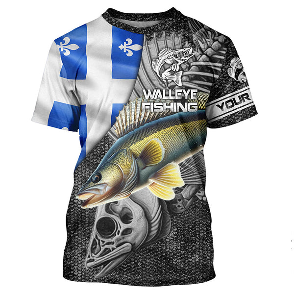 Quebec Flag walleye Fishing Custom long sleeve performance Fishing Shirts, walleye Fishing jerseys NQS4179