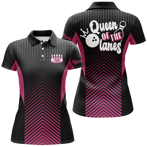 Custom women bowling polo shirts Queen of the lanes bowling girl, bowling team shirt for women | Pink NQS4687