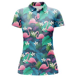 Women golf polo shirts colorful flamingo green tropical leaf pattern custom name team golf polo shirts NQS4778