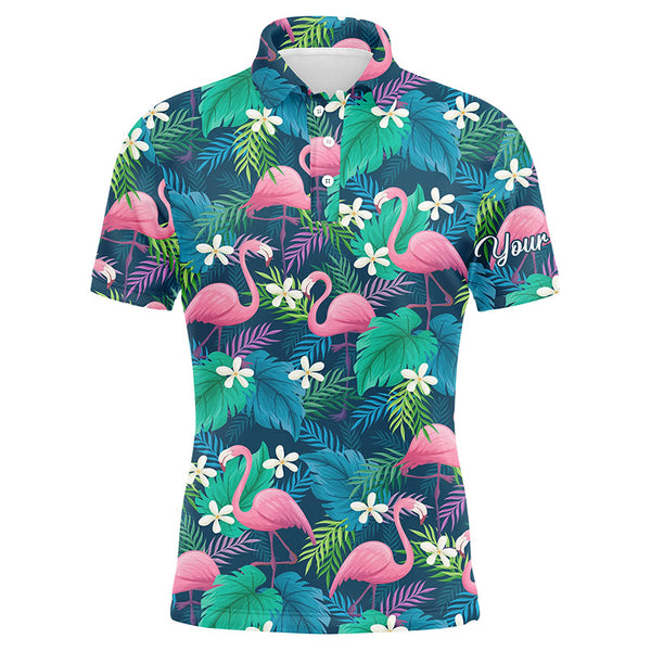 Men golf polo shirts colorful flamingo green tropical leaf pattern custom name team golf polo shirts NQS4778