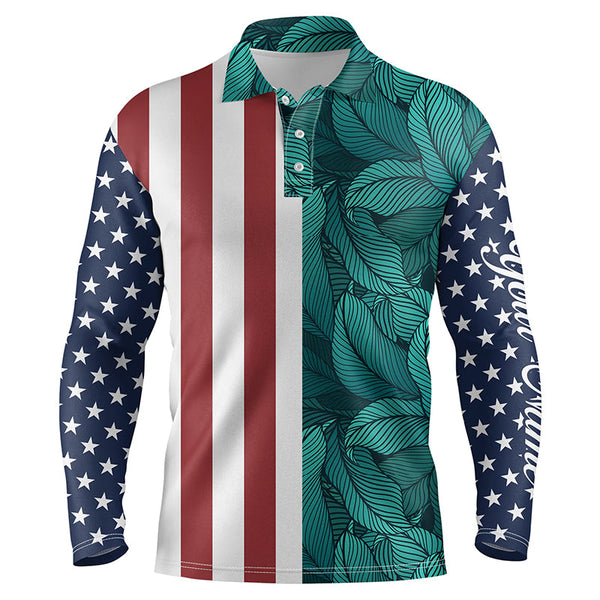 Mens golf polo shirts American flag patriotic custom tropical leaf pattern golf shirts for men NQS5310