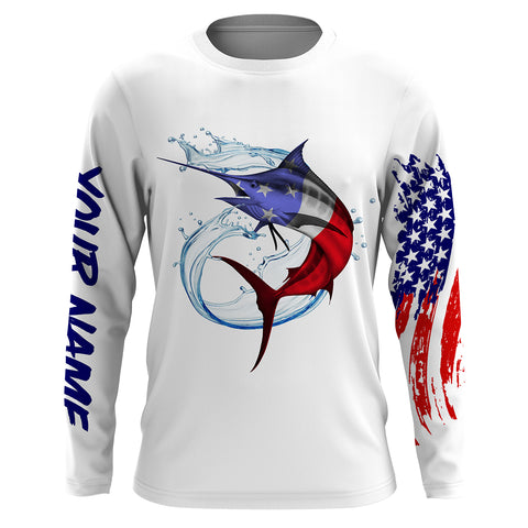 Marlin fishing American flag patriotic Custom Name UV protection UPF 30+ fishing jersey NQS3100