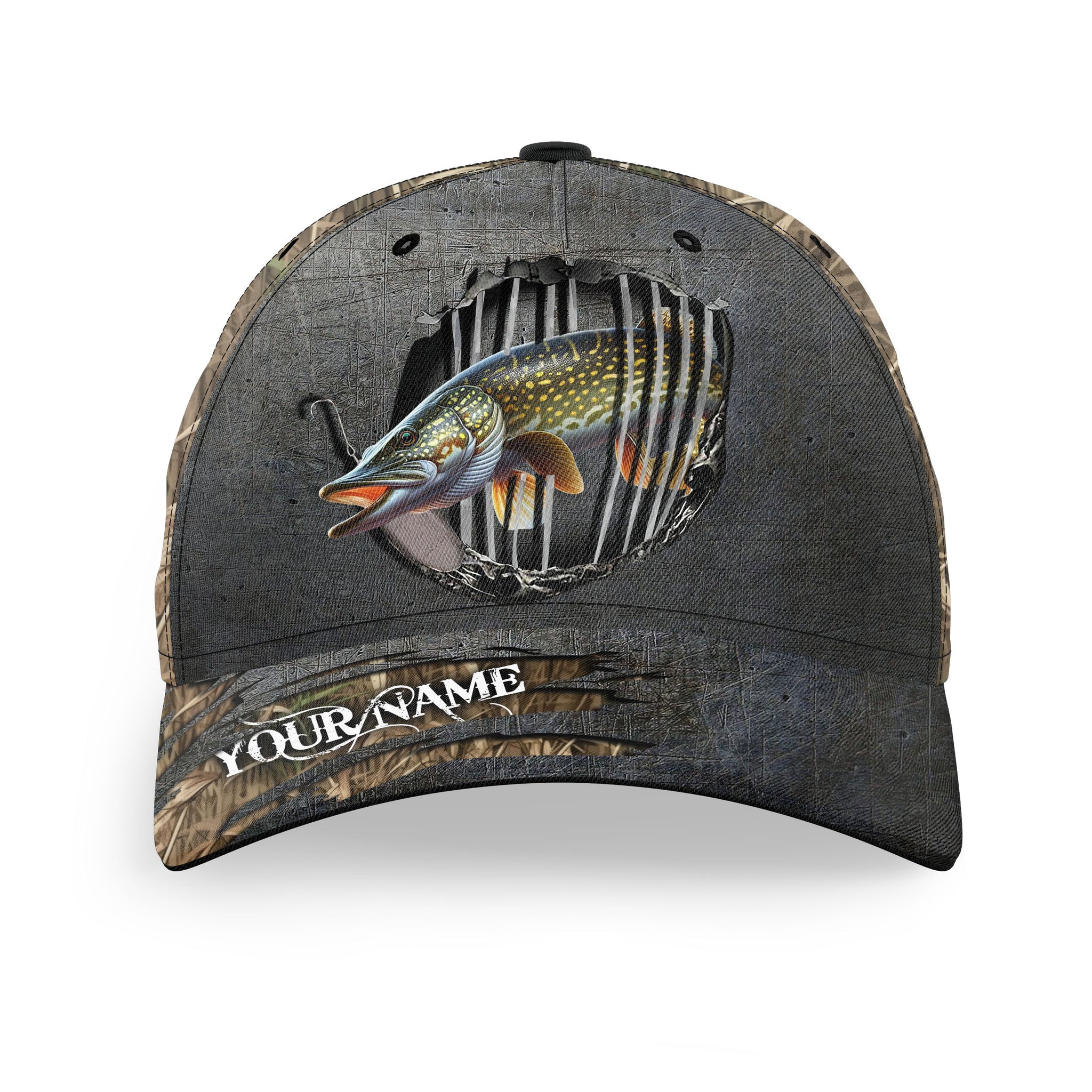 Northern Pike fishing camo Custom fishing hat Unisex Fishing