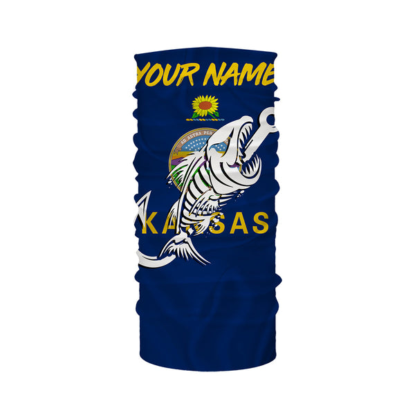 KS Fishing Custom Kansas Flag Fish hook skull Custom sun protection fishing shirts for men, women NQS3349