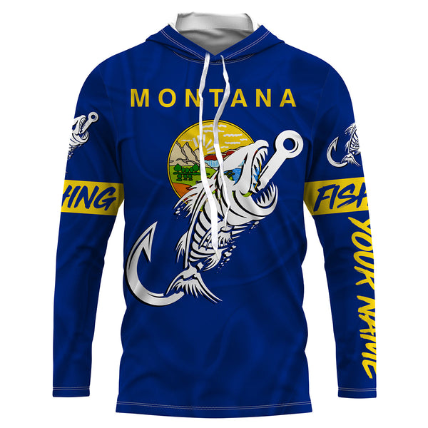 MT Fishing Custom Montana Flag Fish hook skull Custom sun protection fishing shirts for men, women NQS3351