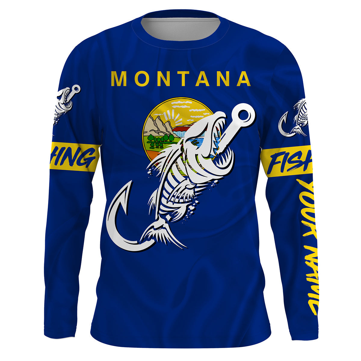 MT Fishing Custom Montana Flag Fish hook skull Custom sun protection fishing shirts for men, women NQS3351