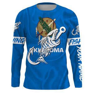 Ok Fishing Custom Oklahoma Flag Fish Hook Skull Custom Sun Protection Fishing Shirts for Men, Women NQS3352, T-Shirt UPF / L