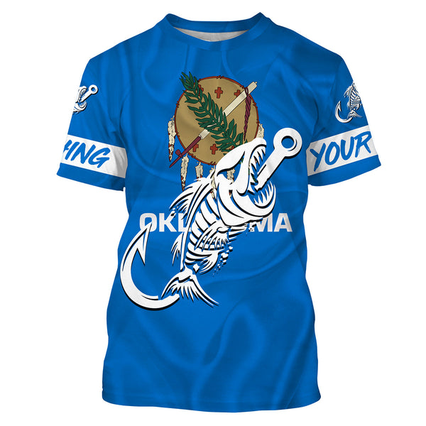 OK Fishing Custom Oklahoma Flag Fish hook skull Custom sun protection fishing shirts for men, women NQS3352