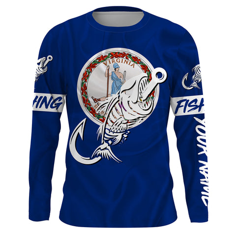 VA Fishing Custom Virginia Flag Fish hook skull Custom sun protection fishing shirts for men, women NQS3353