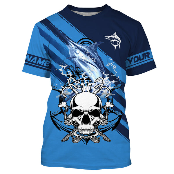 Personalized Marlin Fish reaper Anchor Saltwater blue sea UV Long Sleeve Performance Fishing Shirts NQS3813