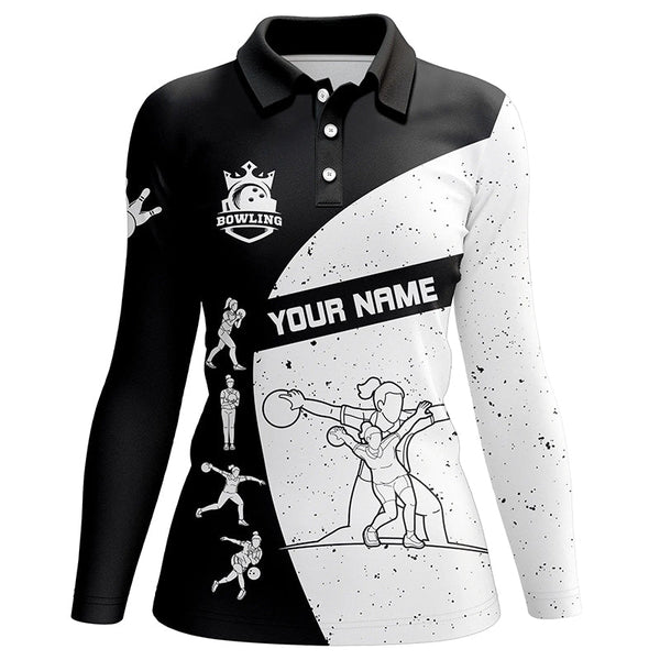 Black and white Bowling polo shirts for women custom Bowling Team League Shirt bowl gifts for ladies NQS6211