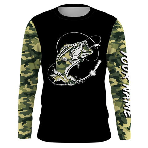 Bass Fishing tattoo green camo Custom Long Sleeve performance Fishing Shirts, personalized Bass Fishing jerseys NQS2408