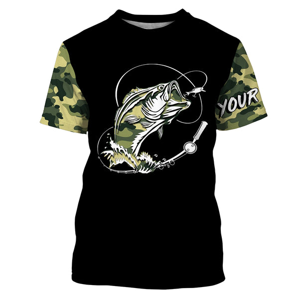 Bass Fishing tattoo green camo Custom Long Sleeve performance Fishing Shirts, personalized Bass Fishing jerseys NQS2408