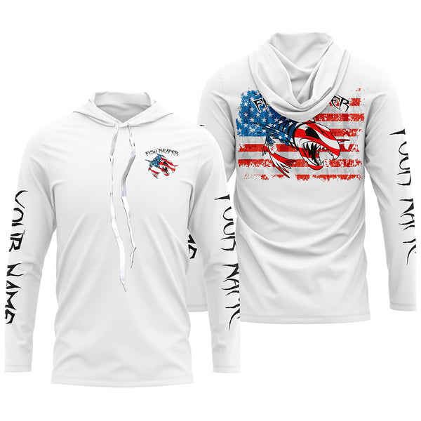 American flag fish reaper skull personalized custom name sun protection long sleeve fishing shirts NQS3822