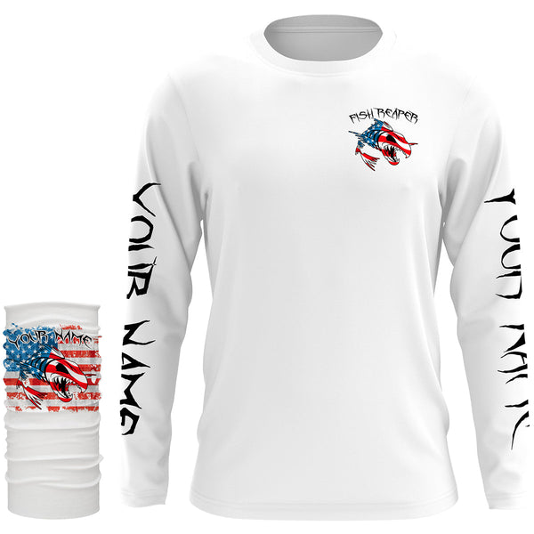 American flag fish reaper skull personalized custom name sun protection long sleeve fishing shirts NQS3822