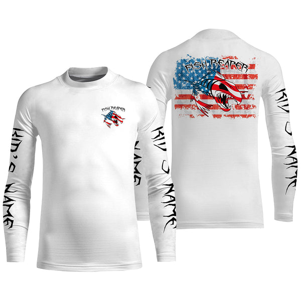 American flag fish reaper skull personalized custom name sun protection long sleeve fishing shirts NQS3822