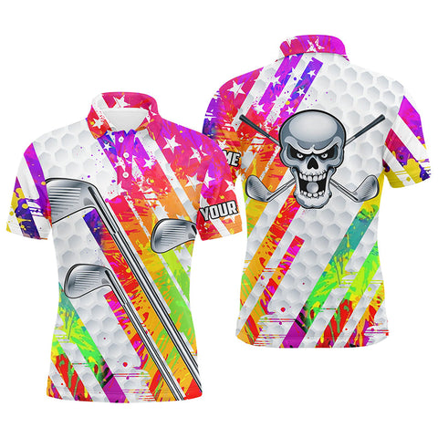 Colorful watercolor American flag golf skull patriotic golf club Men polo shirts custom team golf polo NQS4787