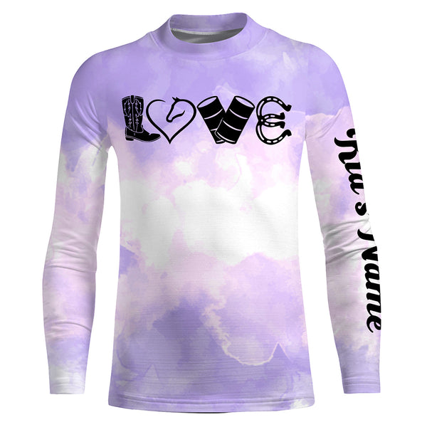 Love Barrel Racing Rodeo shirt, Barrel Racing Gifts, Cowboy Gift Customized Name purple horse Shirt NQS3105