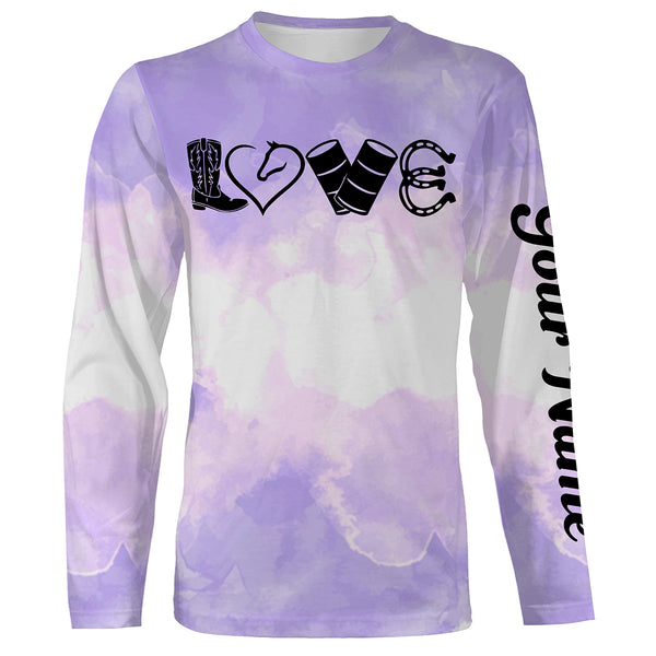 Love Barrel Racing Rodeo shirt, Barrel Racing Gifts, Cowboy Gift Customized Name purple horse Shirt NQS3105