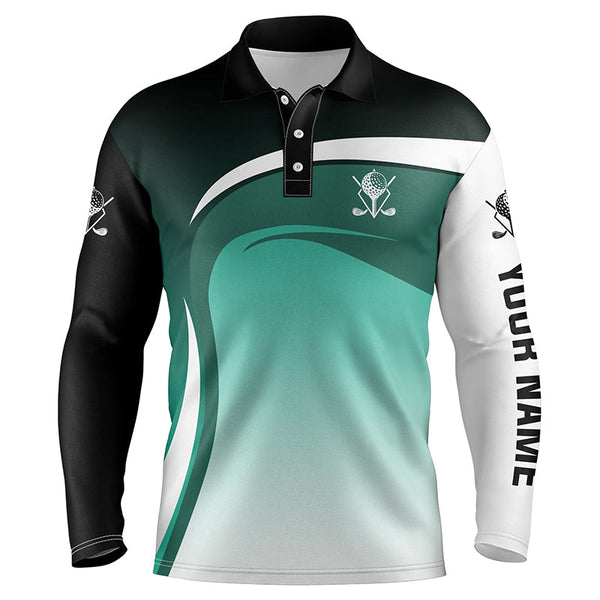 Mens golf polo shirts custom name black, white and green golf tournament polo shirts, golf jerseys NQS5049