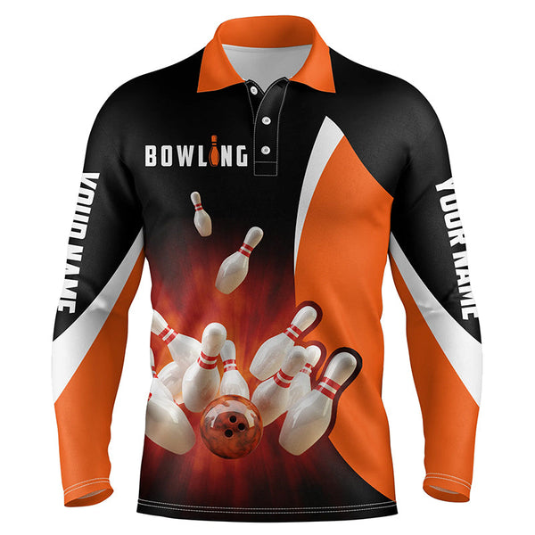 Custom bowling shirts retro black orange Bowling polo shirts for men, Bowling team jersey NQS5054