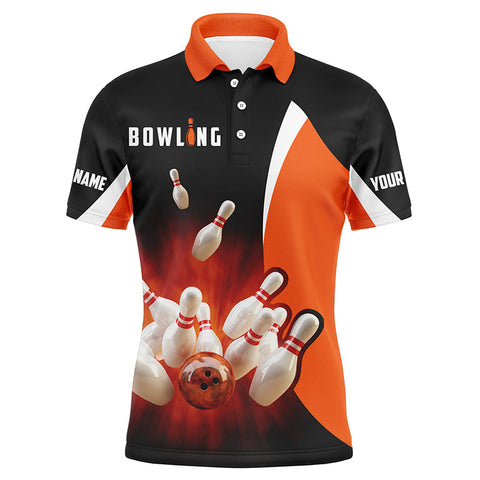 Custom bowling shirts retro black orange Bowling polo shirts for men, Bowling team jersey NQS5054